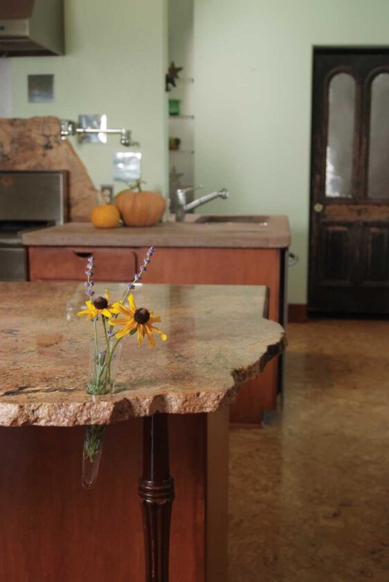 Grantham included a built-in vase in the salvaged marble countertop.
